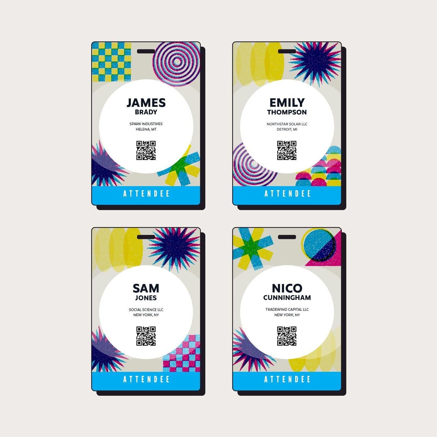 Full color custom event badge with collage background Full color custom event badge with collage background