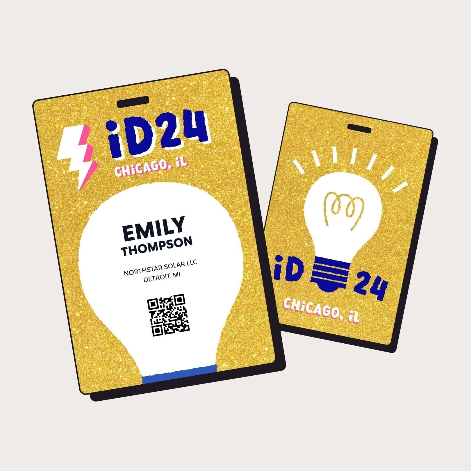 Full color custom event badge with glitter ink